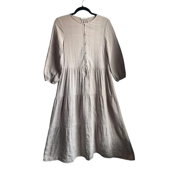 Neuflora Dresses & Skirts - Neuflora Small Textured Plaid Tiered Maxi Dress Soft Beige Minimalist